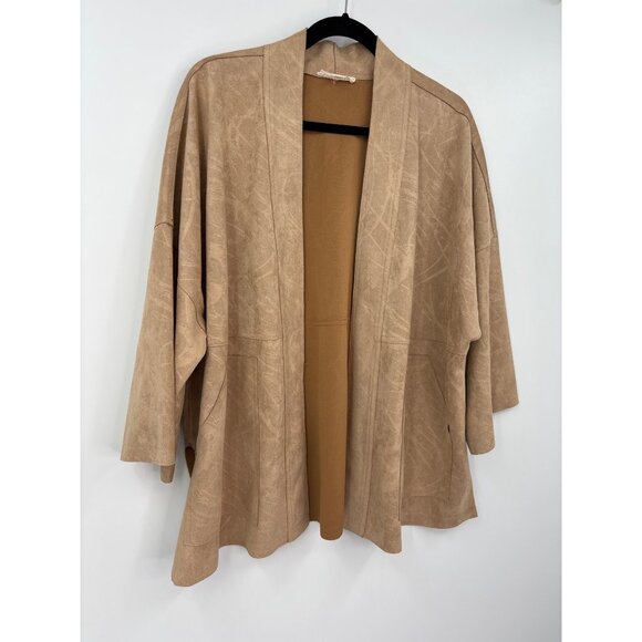 Solitaire Faux Suede Jacket Open Front Cardigan XL Tan - Picture 2 of 5
